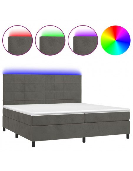 Letto a Molle con Materasso e LED Grigio Scuro 200x200 cm