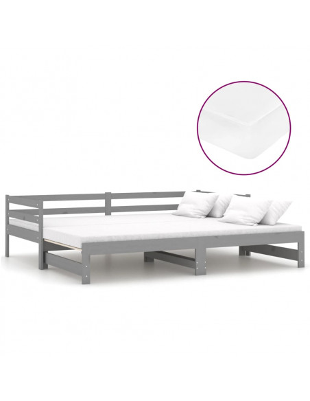 Dormeuse Estraibile 2x(90x200) cm Grigia in Legno di Pino