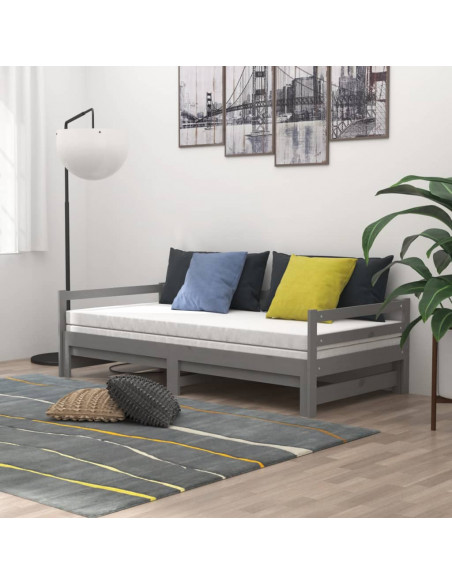 Dormeuse Estraibile 2x(90x200) cm Grigia in Legno di Pino