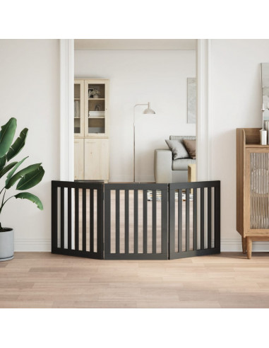 Cancello per Cani Pieghevole 3 Pannelli Nero 150cm Legno Pioppo
