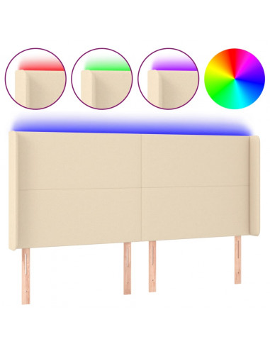 Testiera a LED Crema 183x16x118/128 cm in Tessuto