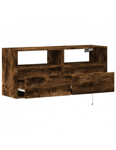 Mobile TV a Parete con Luci LED Rovere Fumo 100x31x45 cm