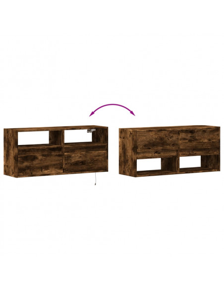 Mobile TV a Parete con Luci LED Rovere Fumo 100x31x45 cm