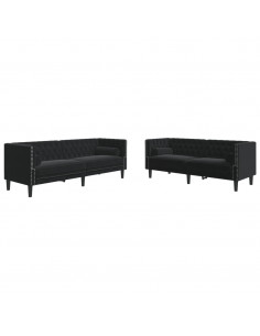 Set Divani Chesterfield 2pz con Cuscini Nero Velluto 2