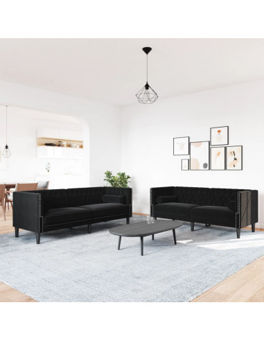 Set Divani Chesterfield 2pz con Cuscini Nero Velluto