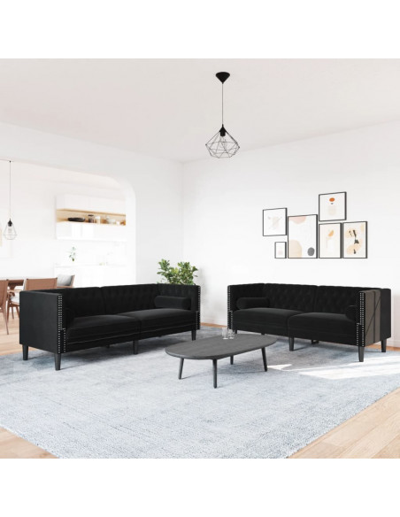 Set Divani Chesterfield 2pz con Cuscini Nero Velluto