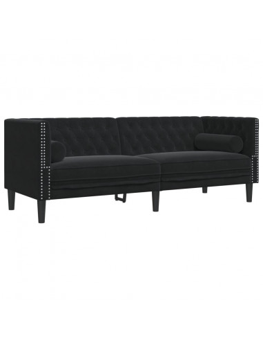 Set Divani Chesterfield 2pz con Cuscini Nero Velluto