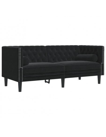 Set Divani Chesterfield 2pz con Cuscini Nero Velluto