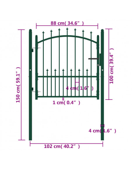 Cancello per Recinzione con Punte in Acciaio 100x100 cm Verde