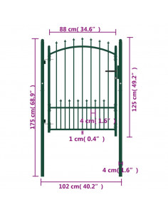 Cancello per Recinzione con Punte in Acciaio 100x125 cm Verde
