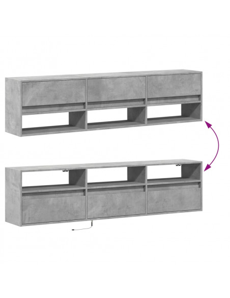 Mobile TV a Parete con LED Grigio Cemento 180x31x45 cm