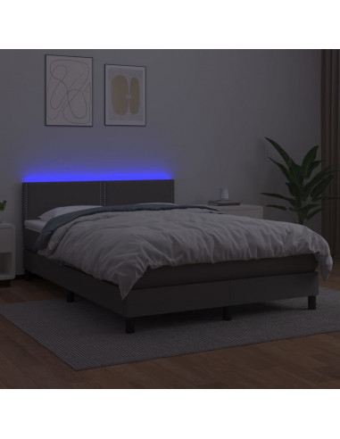 Giroletto Molle con Materasso e LED Grigio 140x190cm Similpelle