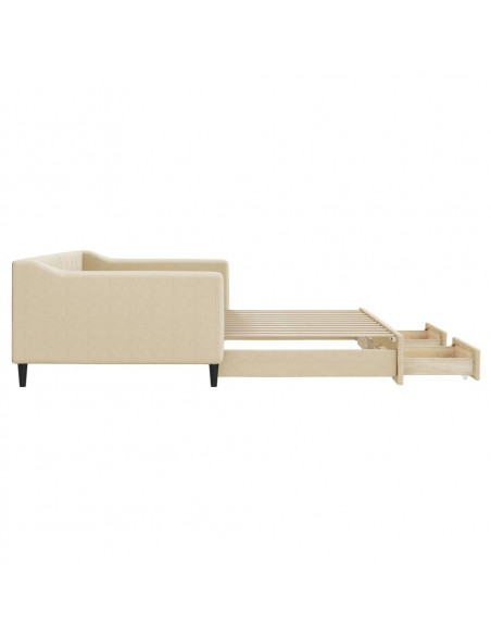 Divano Letto Estraibile con Cassetti Crema 100x200cm in Tessuto