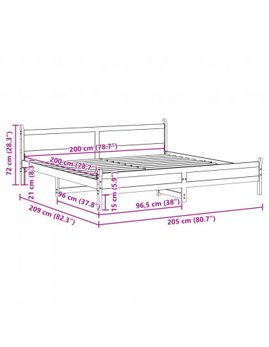 Letto senza Materasso 200x200 cm in Legno Massello di Pino