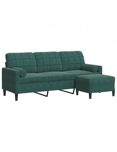Divano a 3 Posti con Poggiapiedi Verde scuro 180 cm in Velluto