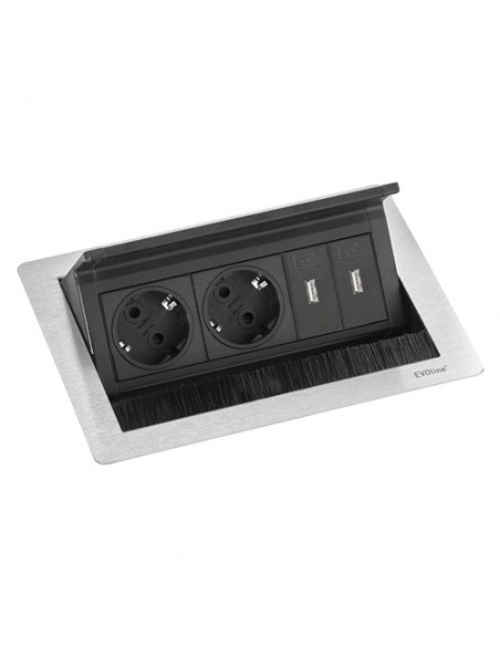 Multipresa mobile Evoline 159370078600 FLIPTOP Inox satinato e Nero In