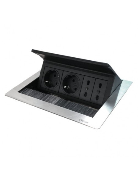 Multipresa mobile Evoline 159370100400 FLIPTOP Inox satinato e Nero