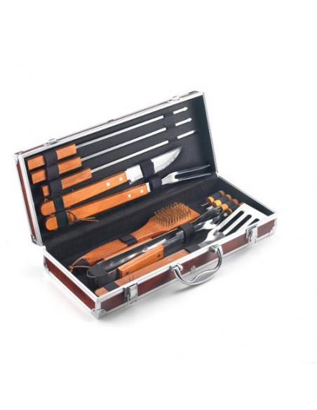Set attrezzi barbecue Ompagrill 01241 12 Pezzi Inox e Legno