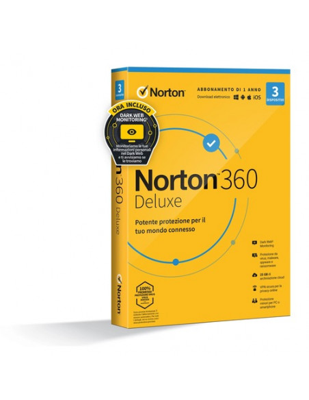 NORTON 360 Deluxe 2023 25GB IT 1 USER 3 DEVICE 12MO GENERIC RSP MM GUM 21429140