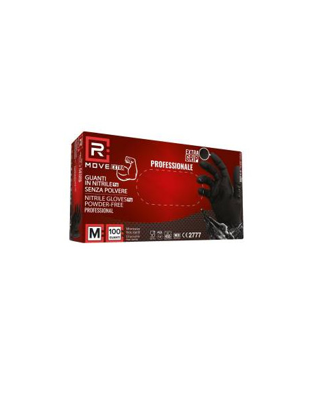 RMove 1Conf. da 100pz Tg.M 6gr da Lavoro - Guanti Nitrile Nero Senza Polvere