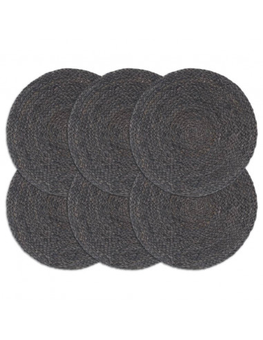 Tovagliette 6 pz Grigio Scuro Neutro 38cm Rotonde in Juta