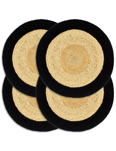 Tovagliette 4 pz Naturale e Nero 38 cm in Juta e Cotone