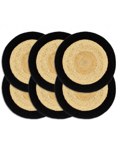 Tovagliette 6 pz Naturale e Nero 38 cm in Juta e Cotone