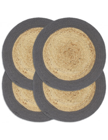 Tovagliette 4 pz Naturale e Antracite 38 cm in Juta e Cotone