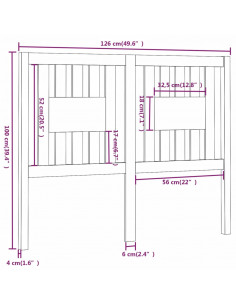 Testiera per Letto Nera 126x4x100 cm in Legno Massello di Pino