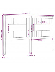 Testiera per Letto Miele 156x4x100 cm in Legno Massello di Pino
