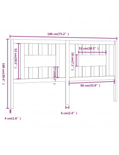Testiera per Letto Grigia 186x4x100cm in Legno Massello di Pino
