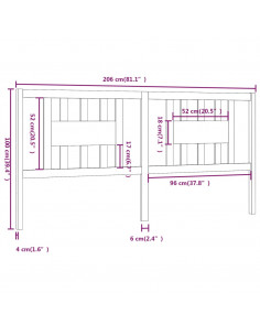 Testiera per Letto 206x4x100 cm in Legno Massello di Pino