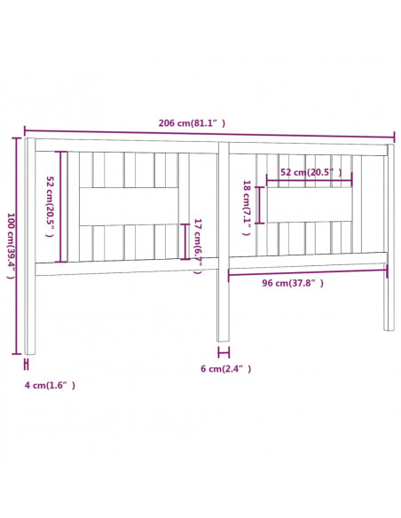Testiera per Letto Bianca 206x4x100 cm Legno Massello di Pino