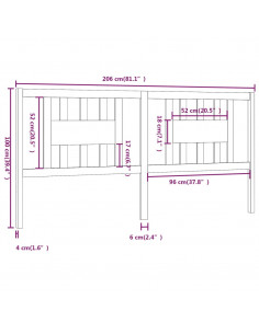 Testiera per Letto Grigia 206x4x100cm in Legno Massello di Pino