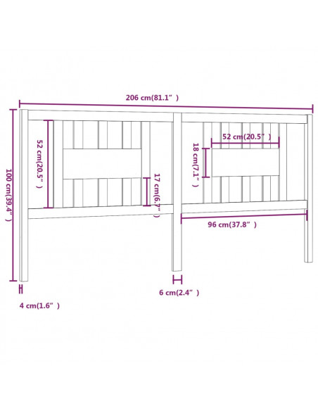 Testiera per Letto Miele 206x4x100 cm in Legno Massello di Pino