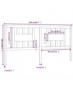 Testiera per Letto Nera 206x4x100 cm in Legno Massello di Pino