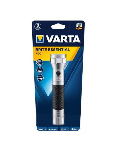 Torcia elettrica Varta 015618101401 Brite Essential F20 Argento e Nero