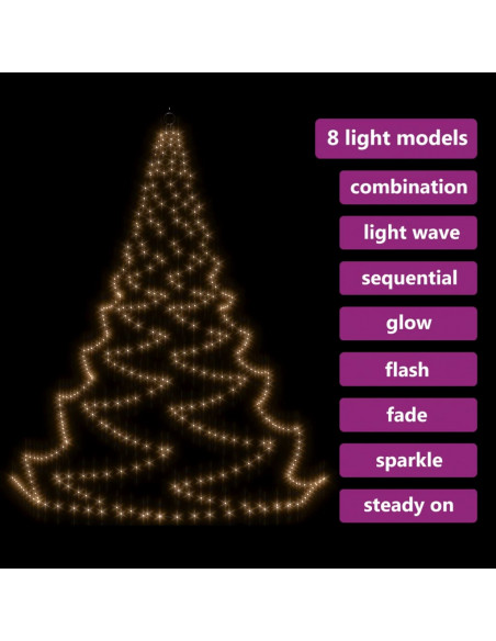 Albero da Parete con Gancio Metallico 260 LED Bianco Caldo 3 m