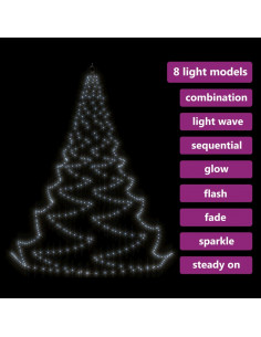 Albero da Parete con Gancio Metallico 260 LED Bianco Freddo 3 m