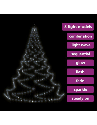 Albero da Parete con Gancio Metallico 260 LED Bianco Freddo 3 m