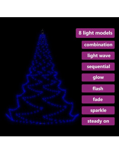 Albero da Parete con Gancio Metallico 260 LED Blu 3 m