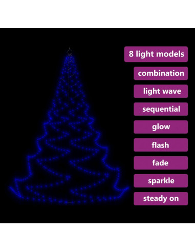 Albero da Parete con Gancio Metallico 260 LED Blu 3 m