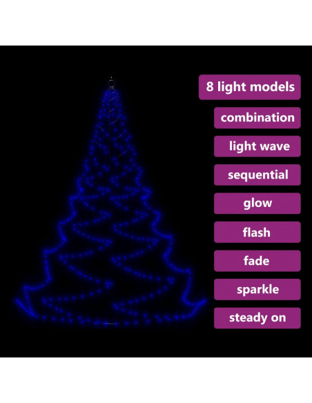 Albero da Parete con Gancio Metallico 260 LED Blu 3 m