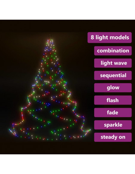 Albero da Parete con Gancio Metallico 720 LED Multicolore 5 m