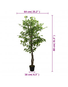 Albero di Ficus Artificiale 378 Foglie 80 cm Verde