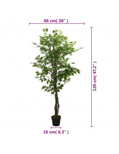 Albero di Ficus Artificiale 630 Foglie 120 cm Verde