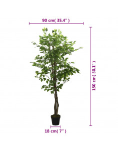 Albero di Ficus Artificiale 756 Foglie 150 cm Verde