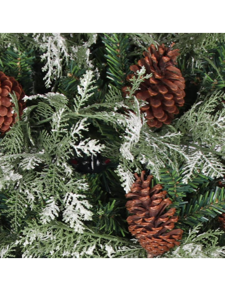 Albero di Natale con Luci e Pigne Verde e Bianco 150cm PVC e PE