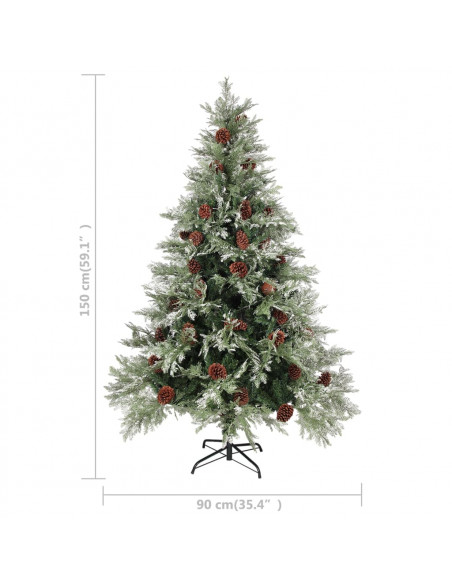 Albero di Natale con Pigne Verde e Bianco 150 cm in PVC e PE