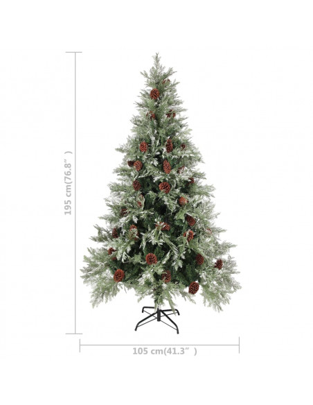 Albero di Natale con Pigne Verde e Bianco 195 cm in PVC e PE